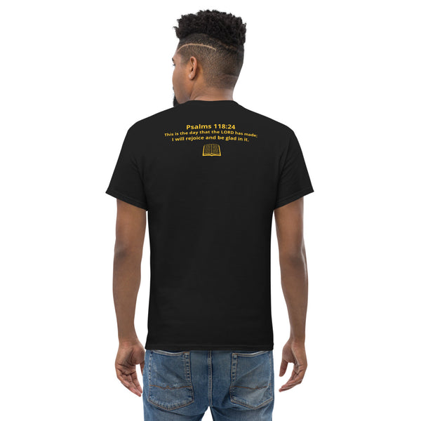 Blessed Day Men's heavyweight T-Shirt w/ back Scripture