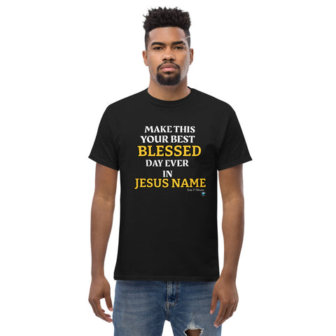 Blessed Day Men's heavyweight T-Shirt w/ back Scripture