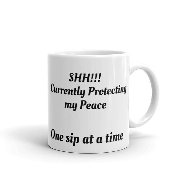 Protecting my Peace White glossy mug