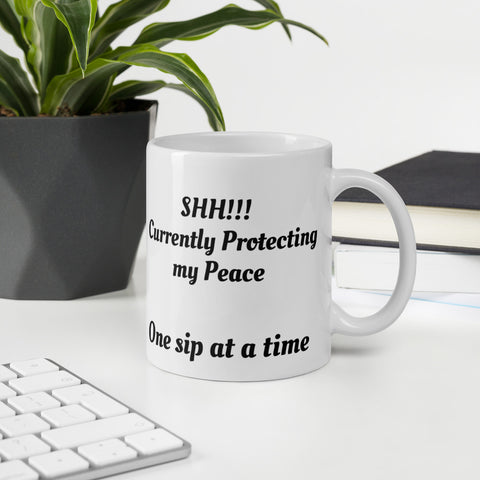 Protecting my Peace White glossy mug